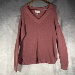 Kersh Merino Wool Blend‎ Waffle Knit Purple Sz L V Neck Longline Tunic Sweater